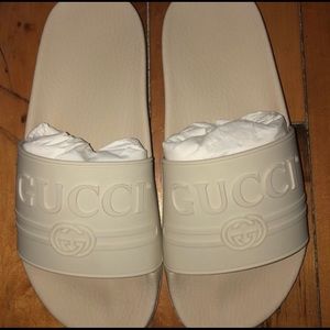 Gucci Logo White Rubber Slide Slides Sandals